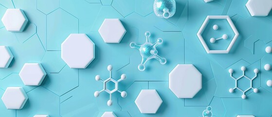 Poster - Abstract 3D Molecular Structure with Hexagons on Blue Background