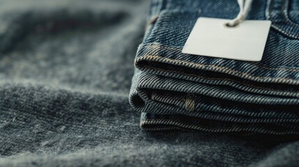Wall Mural - Mockup of new jeans stack with white tag and space for text
