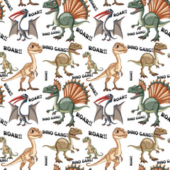 Wall Mural - Colorful dinosaurs with fun text elements