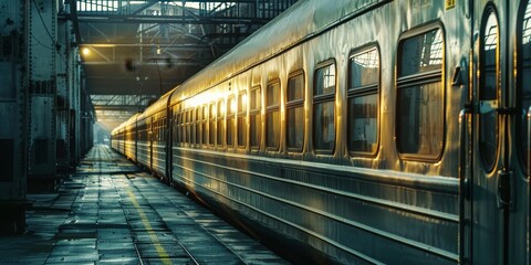 Sticker - A train is parked on a platform with its doors open