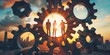 © xartproduction - A group of people are standing in the middle of a large gear