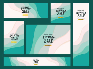 Wall Mural - summer sale web banner template with ripple abstract wave background