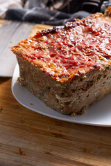 A view of the crust of a vegan meatloaf.