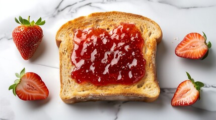 Poster - slice of toasted bread smeared with sweet strawberry jam