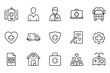 © Graphic toons - Medical and health insurance concept related, editable stroke outline icons set.