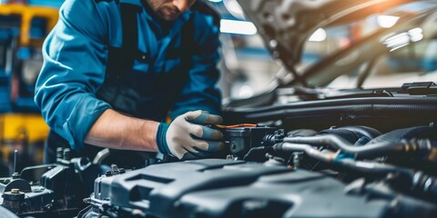 A mechanic is working on a car engine