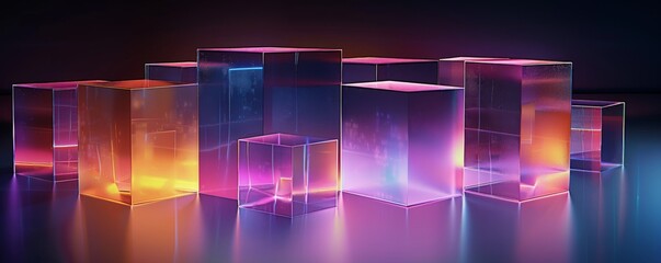 Wall Mural - Abstract Glass Cubes with Neon Lights