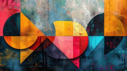 Poster - Abstract art with geometric shapes and vibrant colors on a textured background, creating a visually stunning masterpiece.
