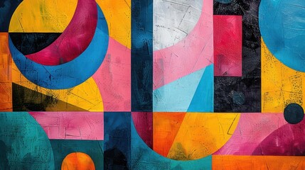 Poster - Abstract art with geometric shapes and vibrant colors on a textured background captivates viewers with its modern and dynamic aesthetic.