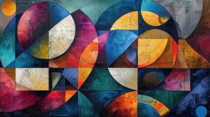 Poster - Abstract art with geometric shapes and vibrant colors on a textured background, creating a mesmerizing visual experience for the viewer.