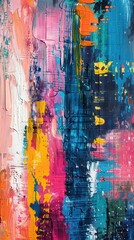 Poster - Abstract art with thick, colorful brushstrokes on a textured canvas creates a visually captivating masterpiece.