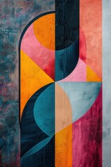 Poster - Geometric shapes and clean lines in a minimalistic style with textured backdrop and vibrant colors