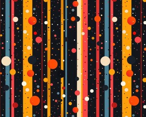 Poster - Pattern design with bold, colorful stripes and dots against a dark backdrop creates a striking visual contrast.