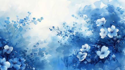 Poster - Watercolor painting with calming blue hues and a subtle, elegant background