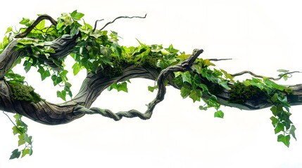 Poster - realistic twisted jungle branch with plant growing isolated on a white background