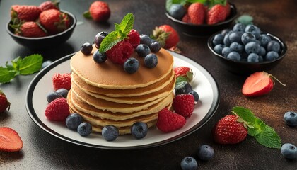 Wall Mural - Pancakes with fresh fruit