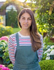 Wall Mural -  Portrait of a beautiful young woman smiling at the camera working in the garden