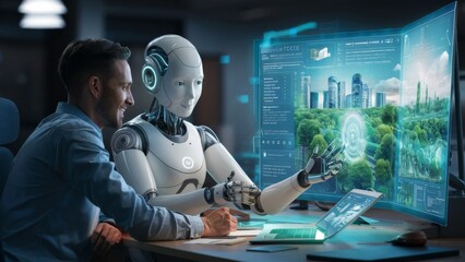 Human and Robot Collaborating in a Futuristic Workspace