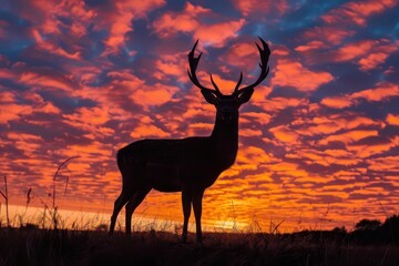 Wall Mural - majestic deer silhouetted against vibrant sunset sky breathtaking wildlife landscape