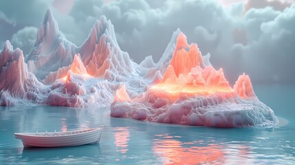 Wall Mural - Orange and white iceberg ice and snow world poster background