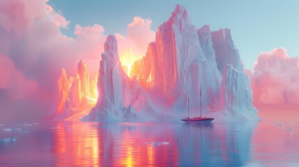 Wall Mural - Orange and white iceberg ice and snow world poster background