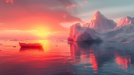 Wall Mural - Orange and white iceberg ice and snow world poster background