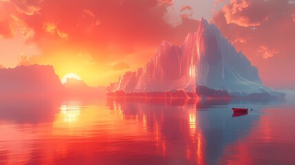 Orange and white iceberg ice and snow world poster background