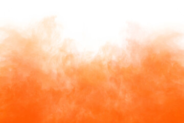 Abstract orange smoke effect isolated on transparent white background. Rising smoke texture, Fog steam or vapor overlay. Fire smoke orange color. Spooky holiday design element decoration, png