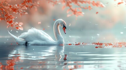 Wall Mural - Swan in Autumnal Lake