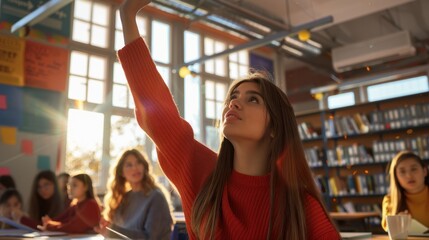 Poster - The girl raising hand