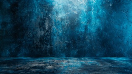 Blue dark concrete walls and floors against an abstract background, the interior of the room with spotlights