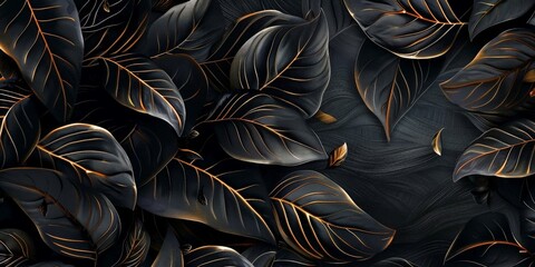 Poster - Black and Gold Tropical Leaves