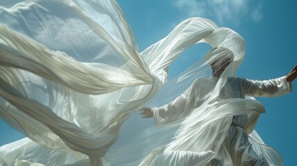 The veil of a Sufi dancer swirls around him in a whirl of white fabric symbolizing the search for spiritual enlightenment.