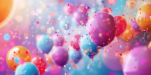 Joyful Greetings: Birthday Balloons and Confetti Background