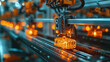 © 3AI studio - A detailed close-up of a high-tech 3D printing machine in action, with glowing orange lights highlighting the precision and sophistication of the manufacturing process.