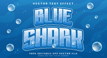 Wall Mural - Blue Shark editable text effect template with deep sea background
