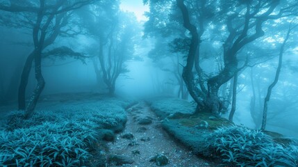 Underwater Forest, Moss-Covered Rocks, Blue Light, Trees, Submerged Forest, Submer