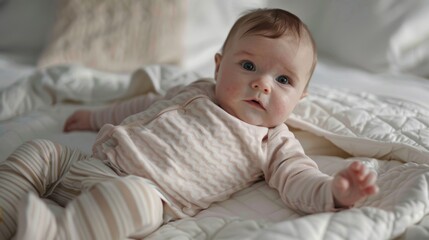 Canvas Print - The adorable baby on bed