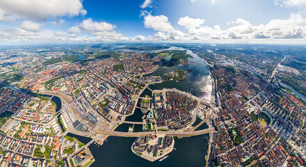 Wall Mural - Stockholm, Sweden. Riddarholmen. Panorama of the city in summer in cloudy weather. Aerial view