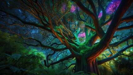 Wall Mural - A Vibrant Futuristic Forest Nature Landscape