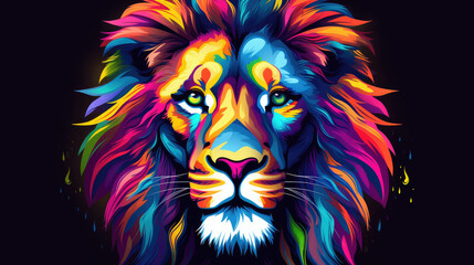  Lion head multi-colorful painting for king wildlife