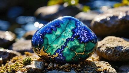 Sticker - Green and Purple Gemstone on Rocks.