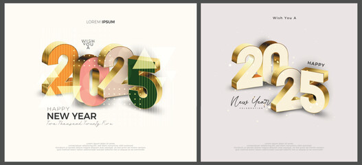 Wall Mural - Happy New Year 2025 design with unique 3D numbers on a cream background. Premium vector design for Happy New Year 2025 greetings and celebrations.