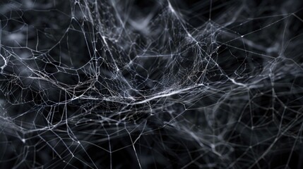 A close-up shot of a spider web on a tree branch, with intricate details and natural textures