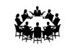 © Din Nasahrudin - Illustration of business people in a meeting, with coworkers sitting at a table in silhouette form.