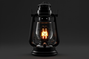 Wall Mural - A dark lantern with a warm and bright flame burning inside, suitable for use in scenes where light is needed