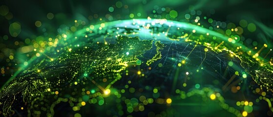 green earth with lights and network connections.