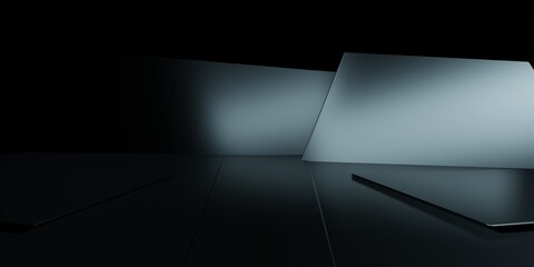 Wall Mural - 3d rendering of black abstract geometric dark architecture background. scene for advertising design,