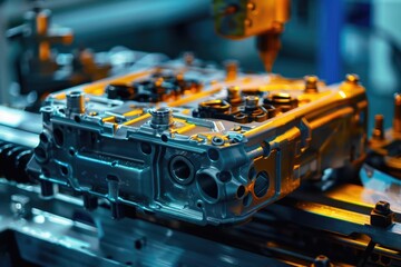 Poster - A close-up view of a machine working, ideal for use in industry-related contexts or as a metaphor
