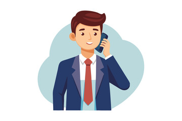 Aufkleber - Young businessman engaged in a phone call at work white background modern flat design simple vector illustration isolated transparent background